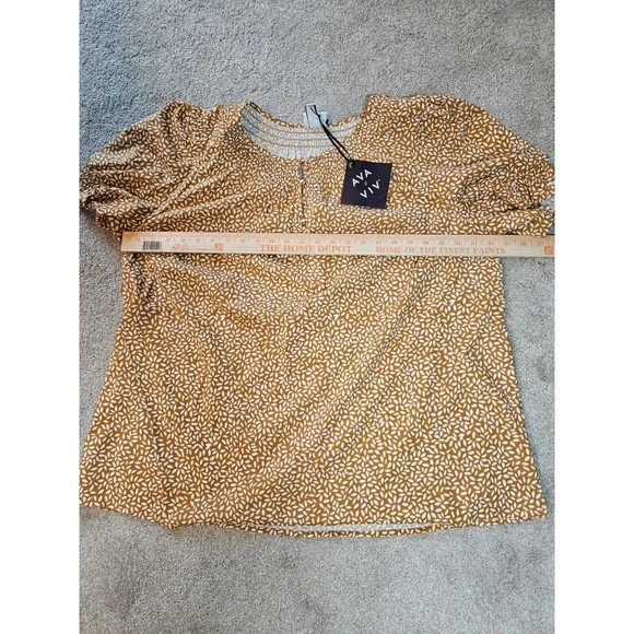 Ava & Viv Womens Plus 1X Yellow Print Smocked Neck Puff Sleeve NEW Boho Peasant - Picture 5 of 8